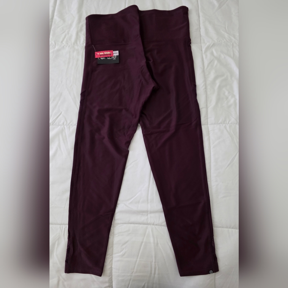 Onzie Flow Sporty Legging With Highwaist & Mesh Cutouts Front 2051 Size L Maroon - Picture 4 of 8